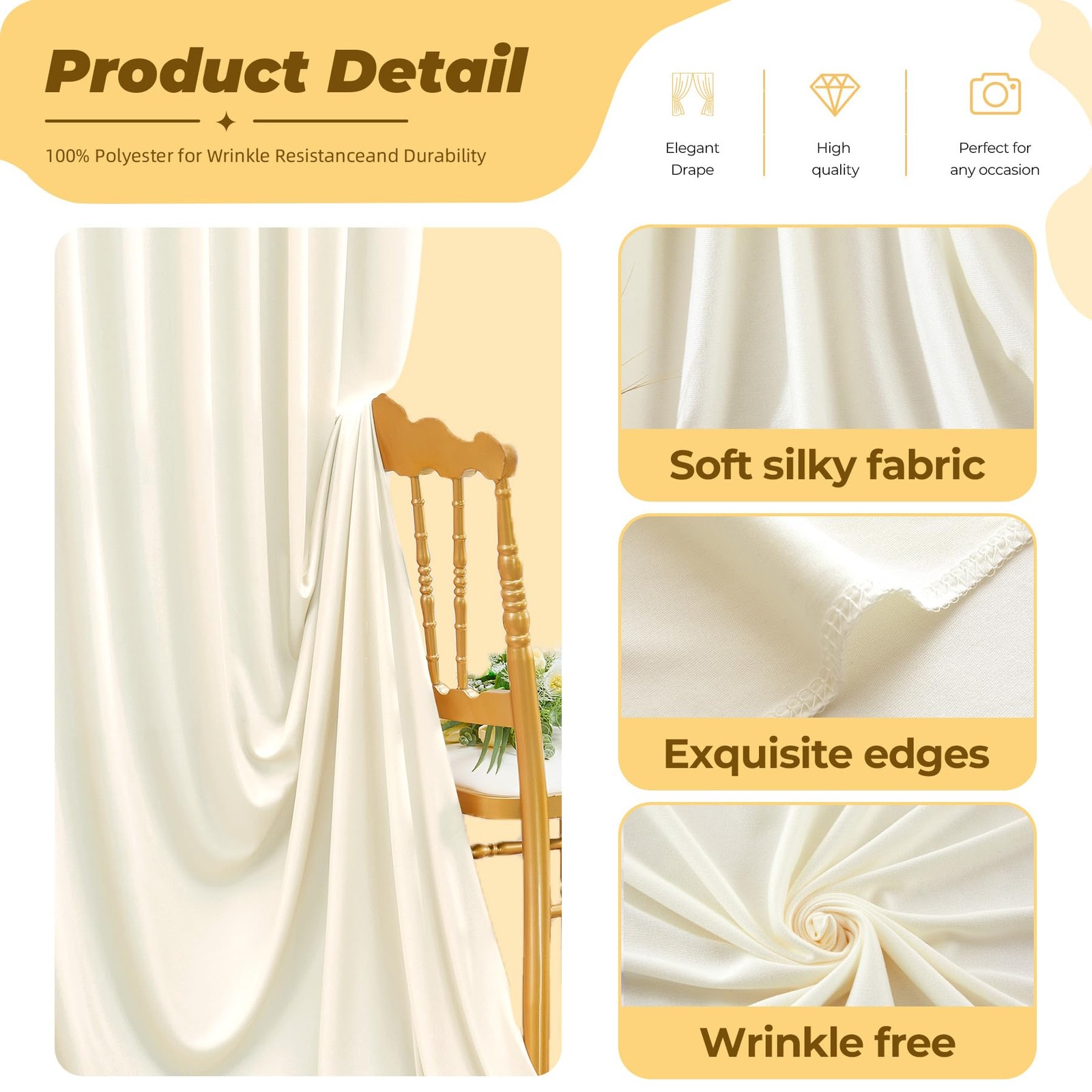 2 PCS 5x12ft Ivory Backdrop Curtain Wrinkle Free Polyester Photo Background