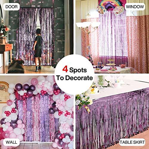 Foil Curtain Purple, 2 pcs 3.3×6.6 ft Light Purple Streamers, Purple-9542