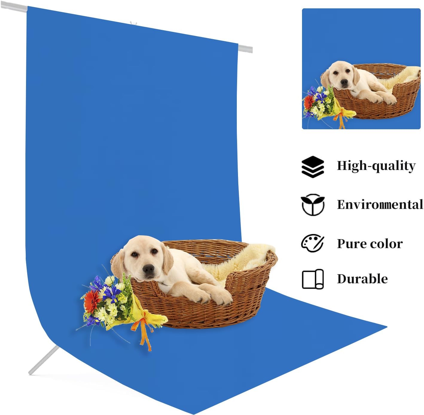 10×7 Feet Blue Polyester Photo Backdrop for Photography Studio Machine Washable