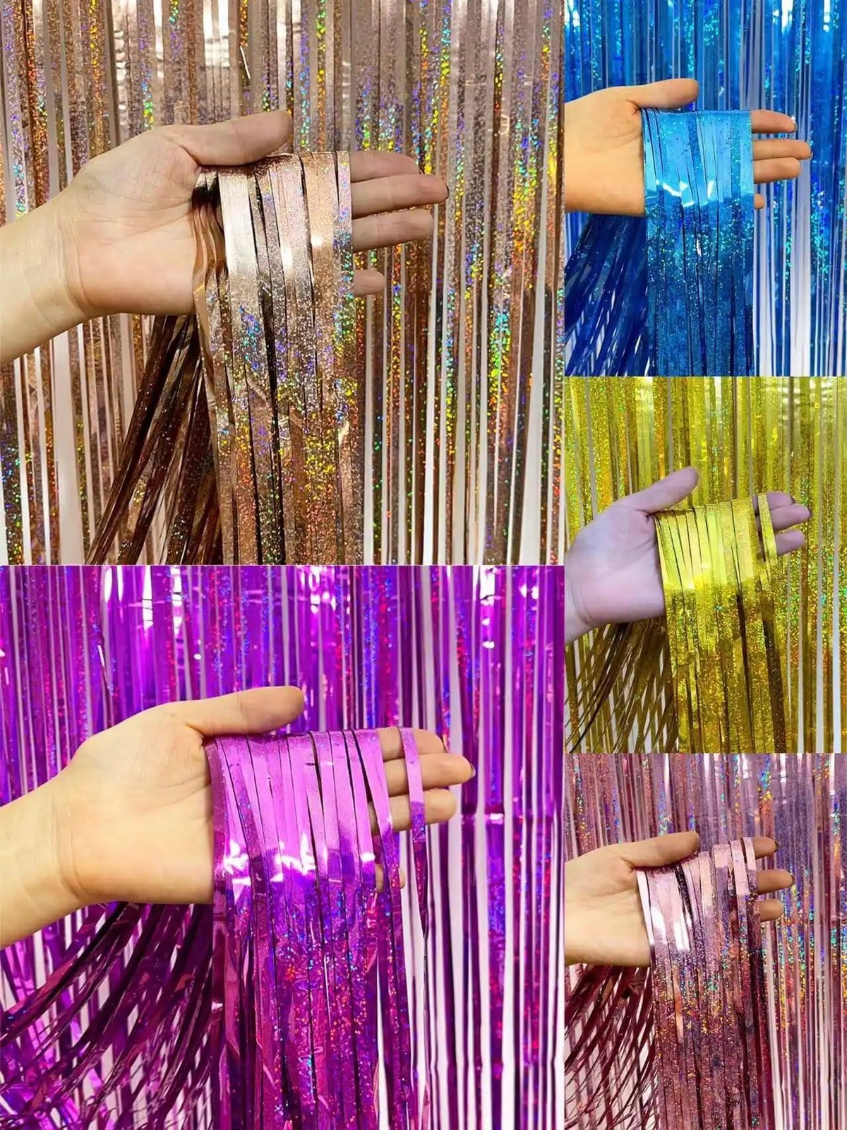 2 PCS 3.3×8.2 Ft Blue Foil Fringe Curtains Birthday Party Streamers Backdrop