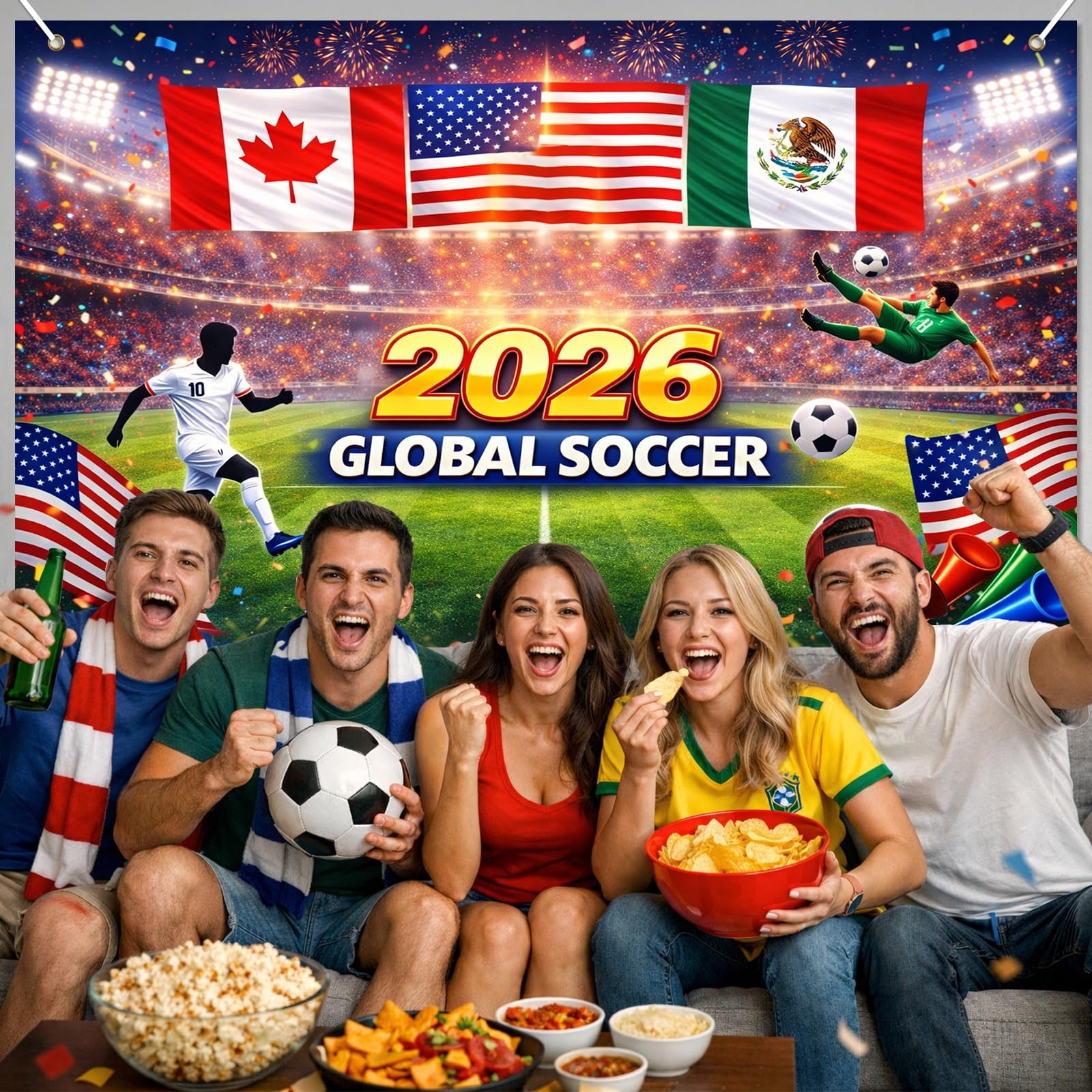 2026 Global Soccer Banner 71×43 Inches Soccer Party Decorations Football Even…
