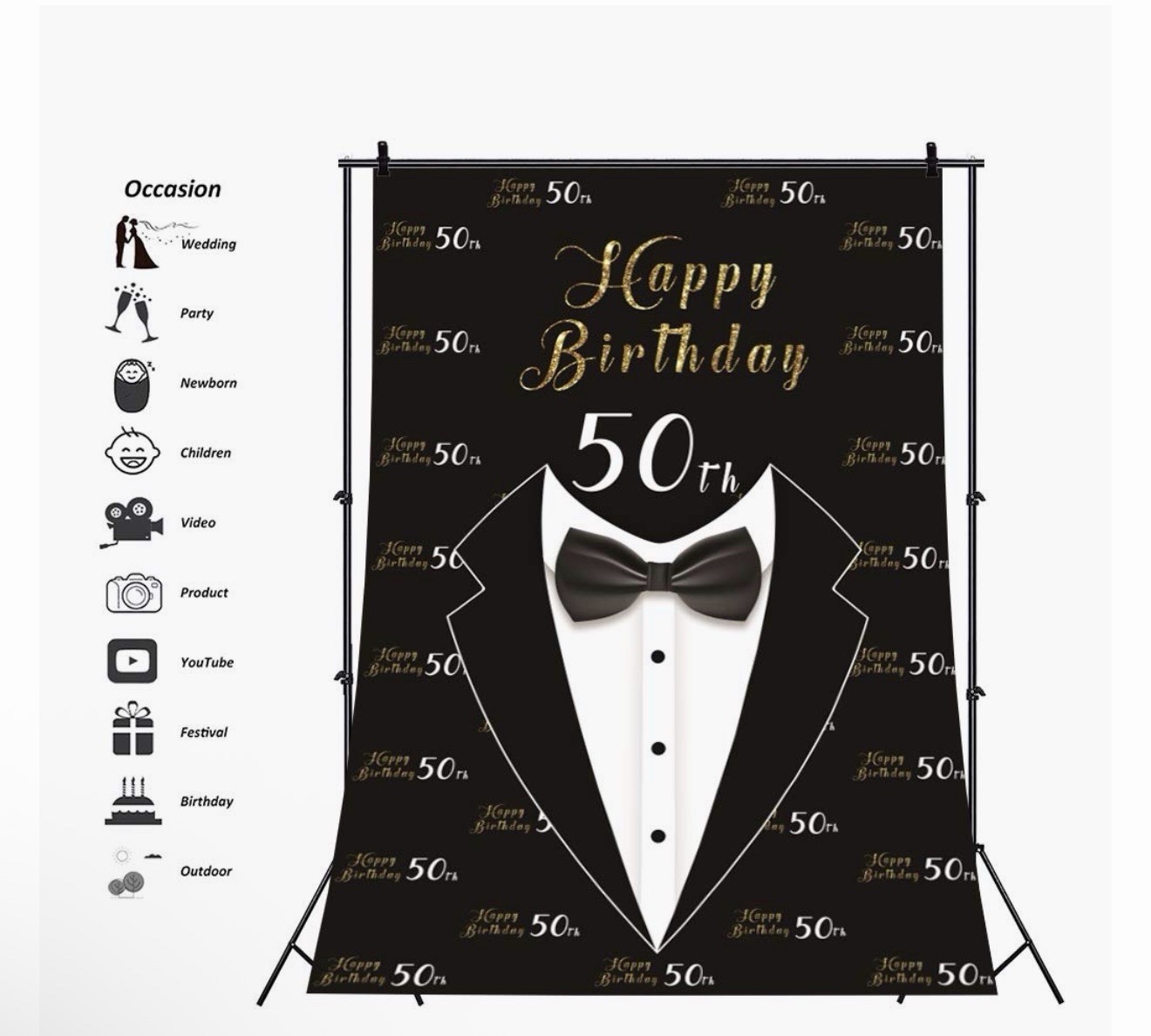 50th Backdrop For Men Fifty Happy Birthday Party PhotoBackground Banner 8 X 10ft