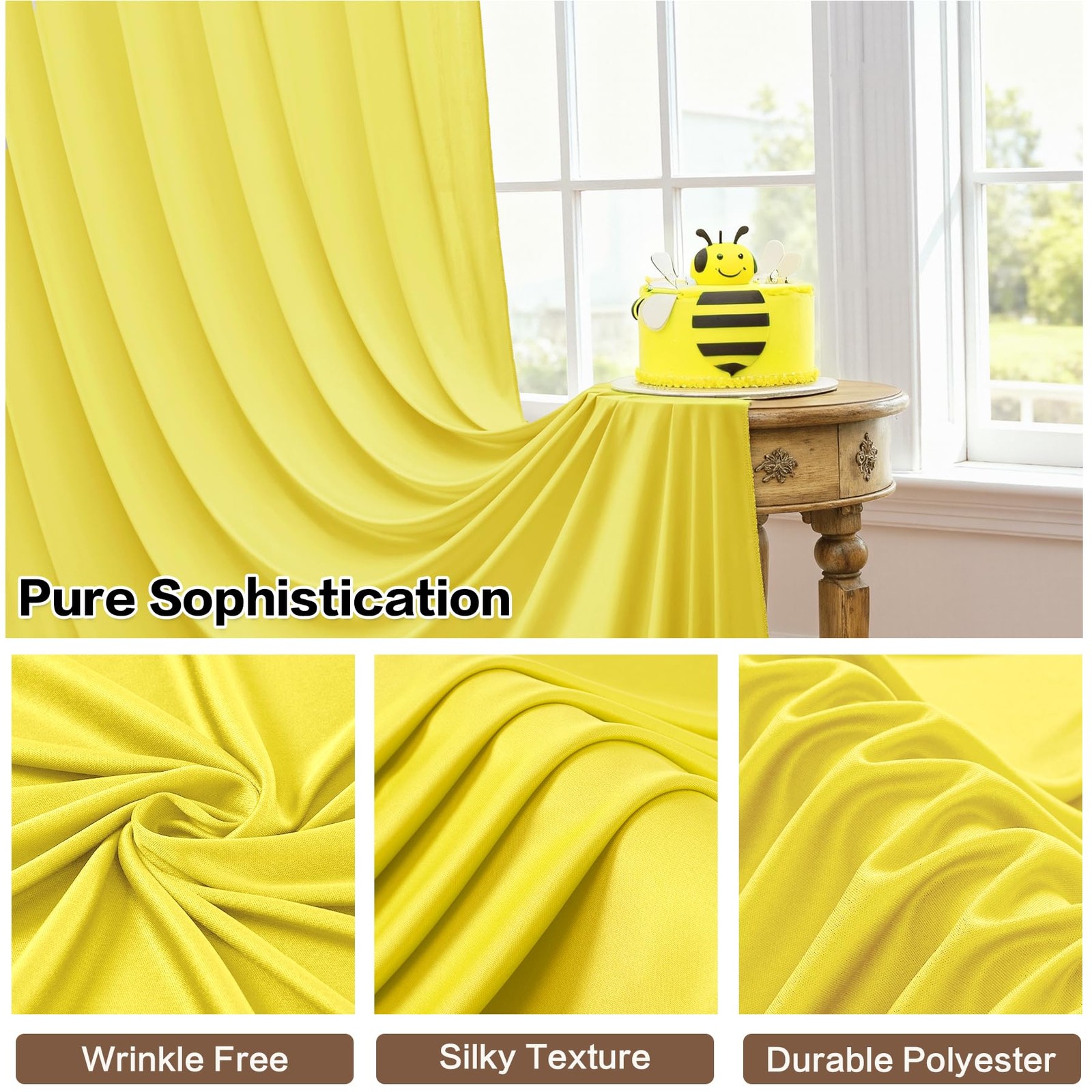 2 Panels 10×15 FT Light Yellow Wrinkle Free Polyester Photo Backdrop Curtains