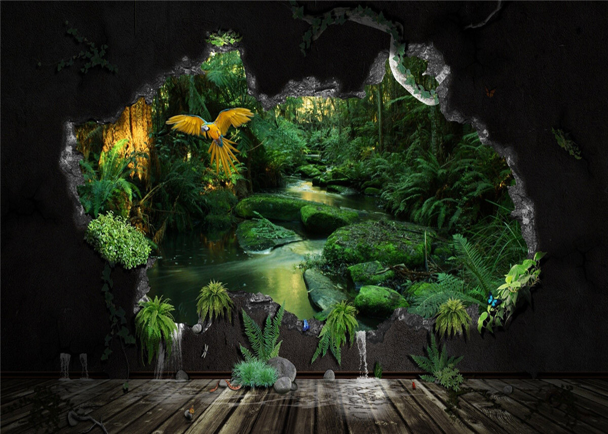 7x5ft Tropical Jungle Forest Parrot Stone Cave Vinyl Backdrop Photo Background