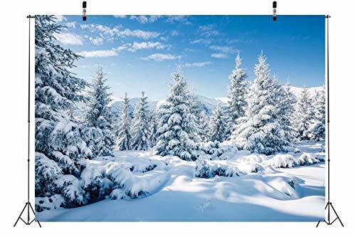 BELECO 7x5ft Fabric Winter Snow Forest Backdrop White Xmas 7x5FT Winter-002