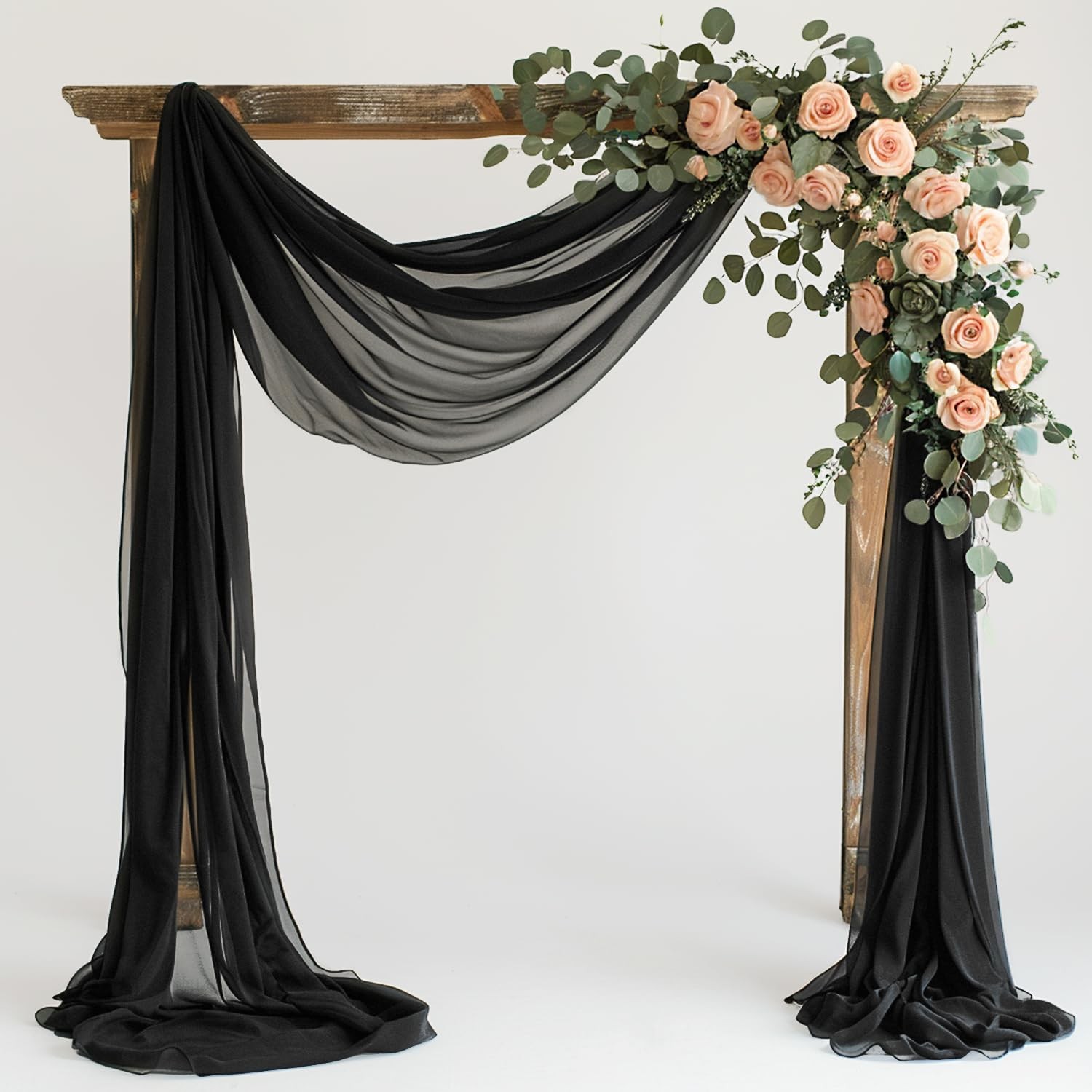 Wedding Arch Draping Fabric 28.7 x 20FT Black Sheer Backdrop for Ceremony, Bi…