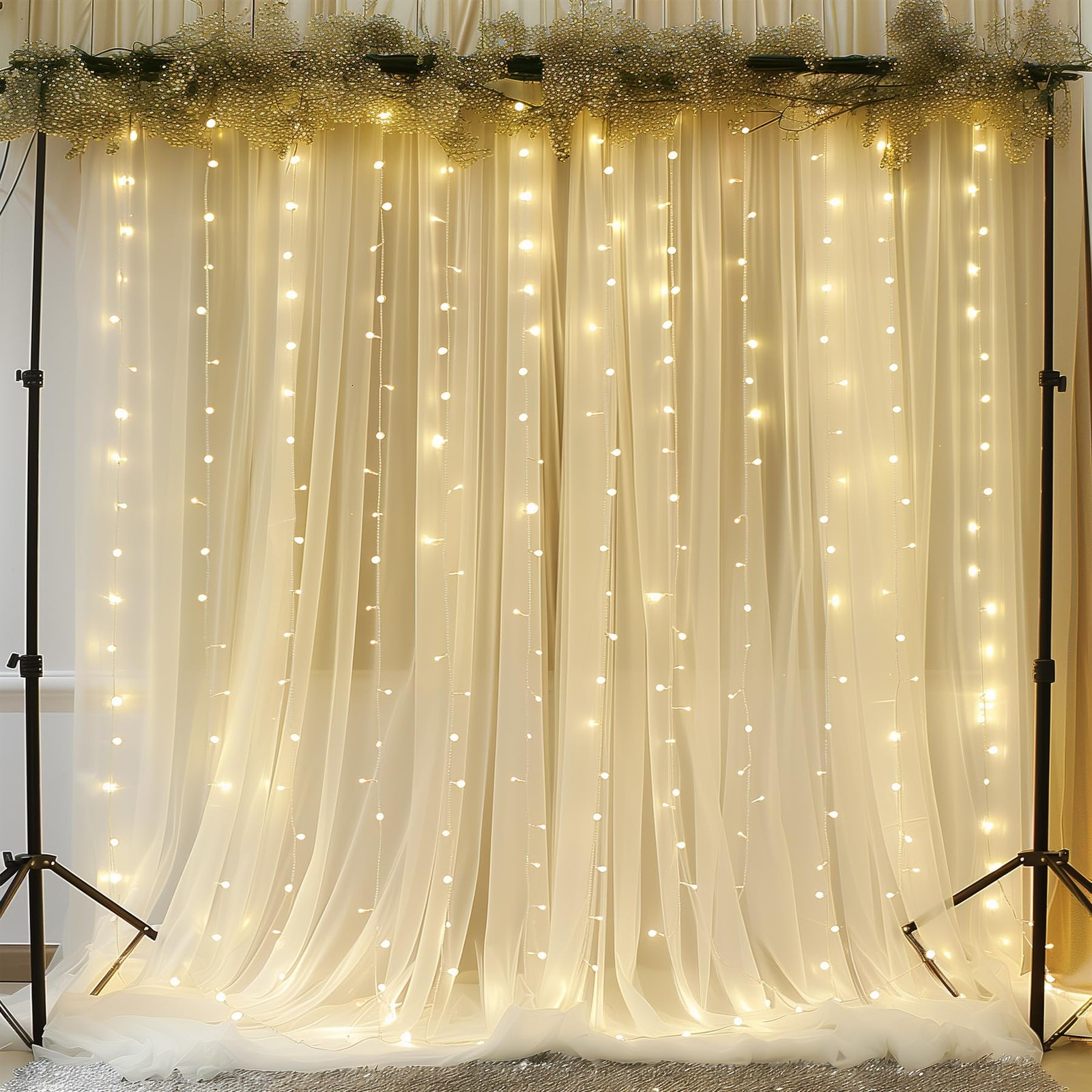 10x10ft Beige Chiffon Backdrop Curtains Wrinkle Free Drapes String Lights