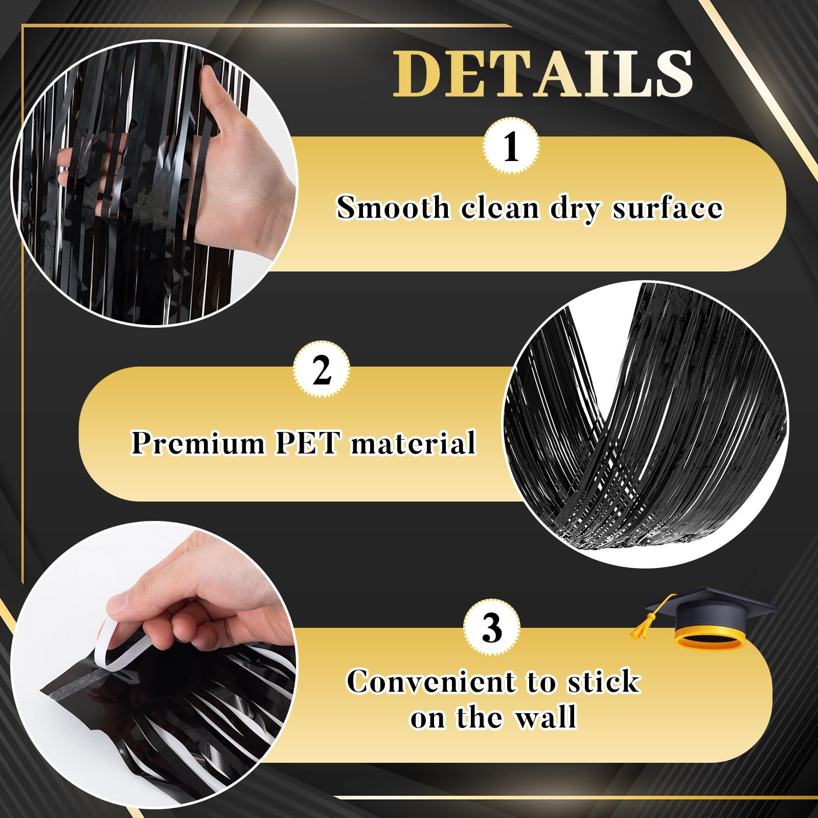 4 PCS 15 FT Gold Black Metallic Foil Ceiling Fringe Curtains Party Backdrop