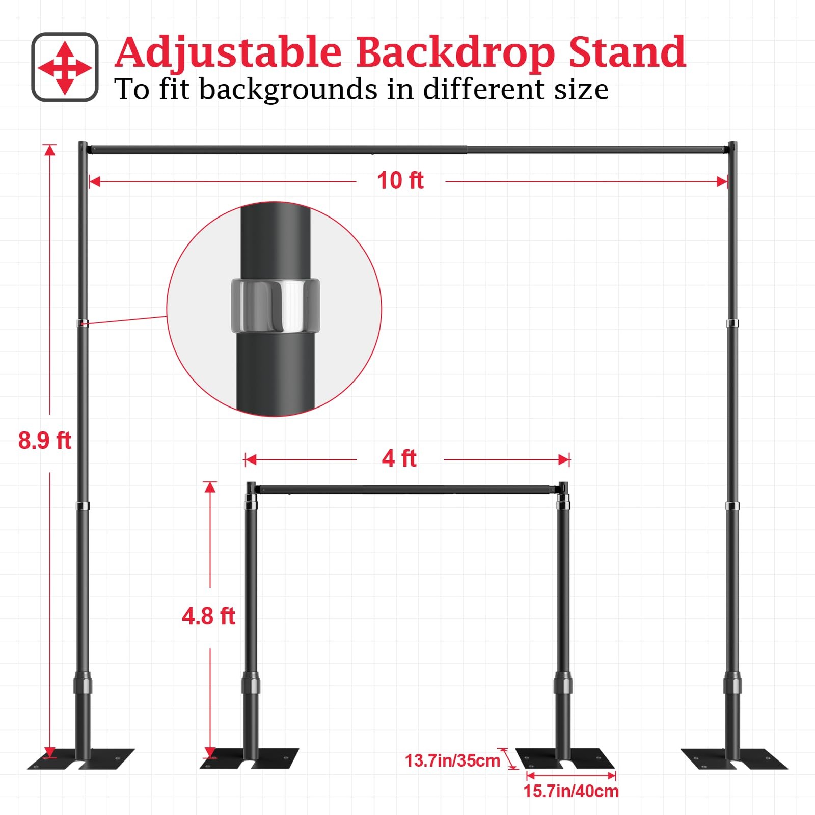 EMART Pipe and Drape Backdrop Stand Kit, 8.9ftx10ft Heavy 8.9X10FT, Black