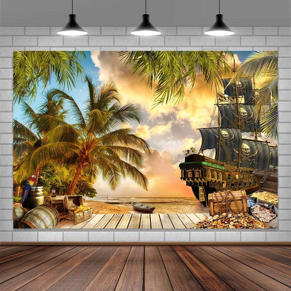 10X8ft Pirate Theme Photo Backdrop Photography Background, 10X8FT, Green-01