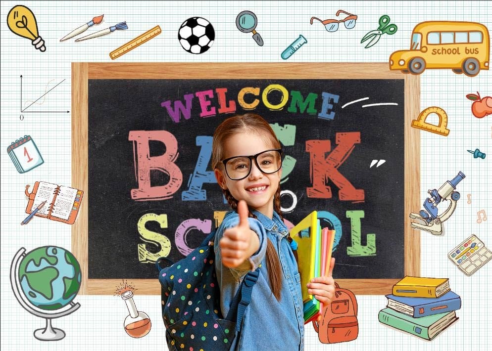 Welcome Back To School Backdrop First Day Kids Teacher Blackboard Photo 7×5 ft