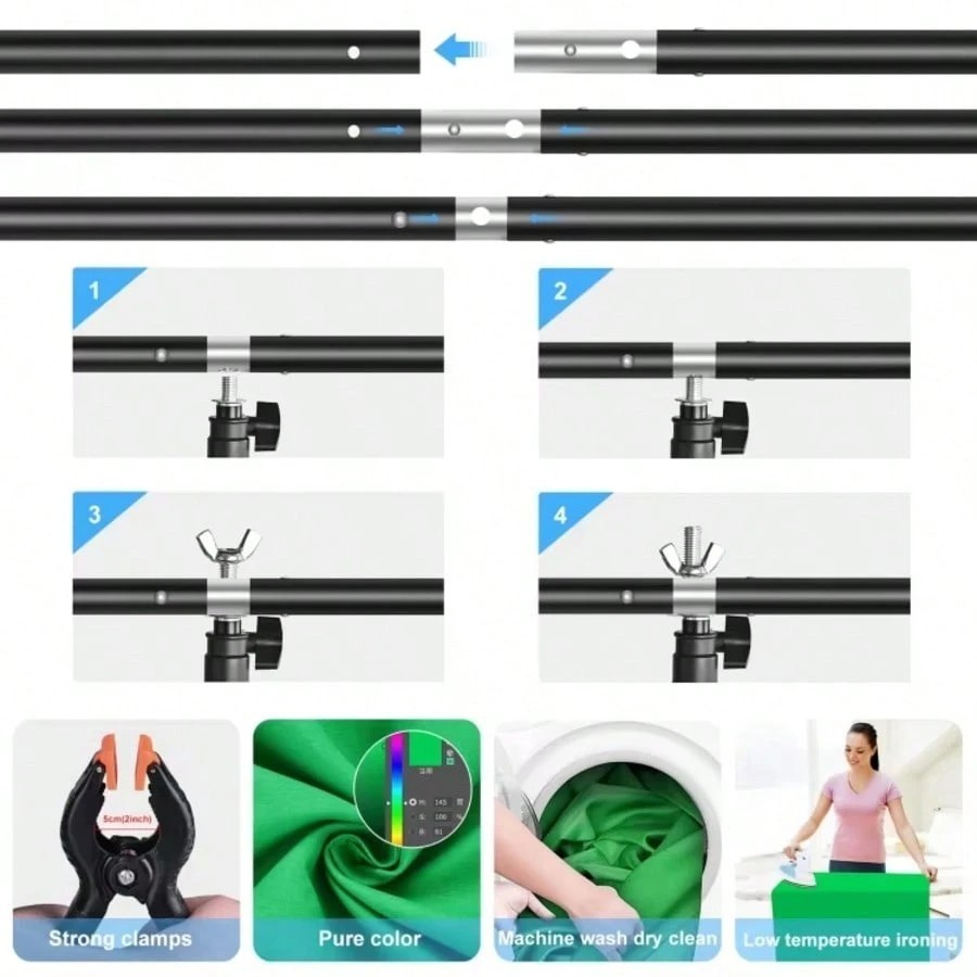 Pro Photography Green Screen Backdrop Kit Foldable Stand for Studio Live Streami