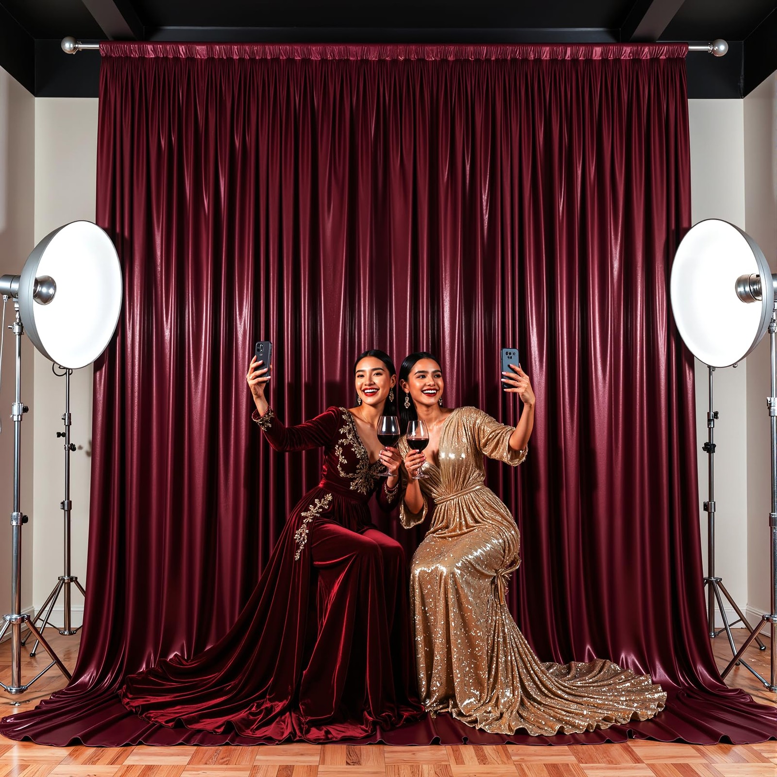 40x10ft Burgundy Glitter Backdrop Curtain for W5 x H10′(8 Panels),