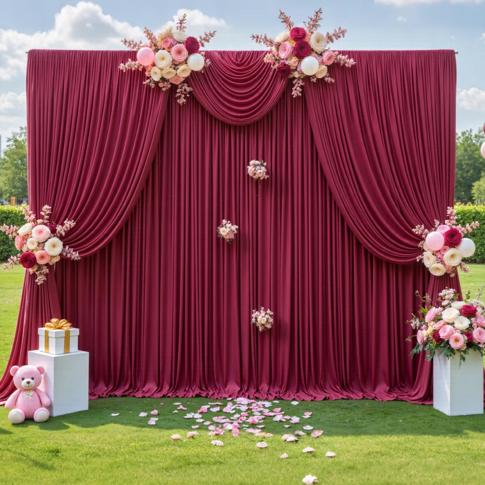 50ft x 12ft Burgundy Backdrop 50FTx12FT (W5’xH12′, 10 Panels),