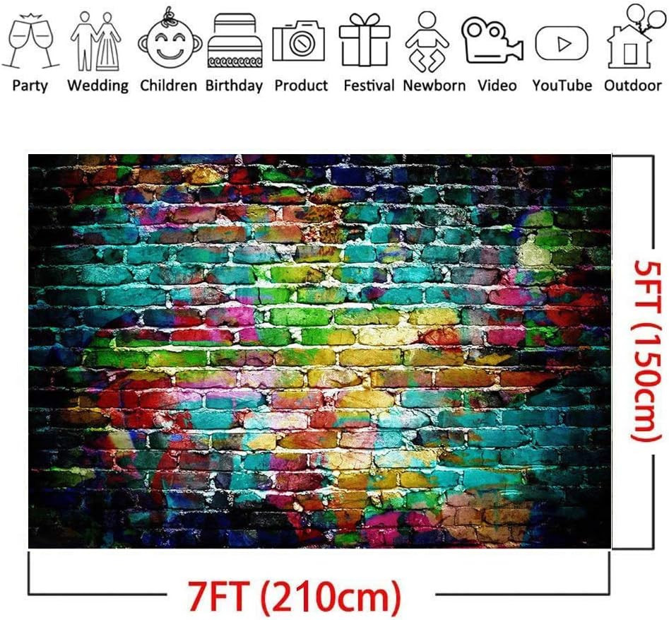 7x5ft Graffiti Photography Backdrops Colorful Brick Wall Photo Background