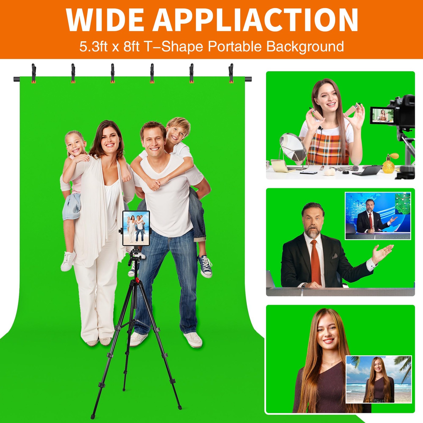 Portable T-Shape Backdrop Stand Support Kit 8×5.3ft, Adjustable Photo Green S…