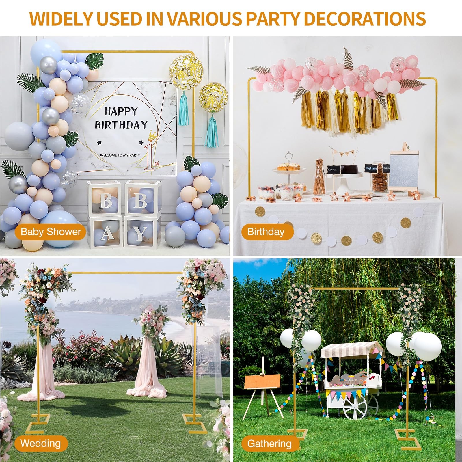 8.2FT Square Arch Backdrop Stand,Metal Gold Backdrop Stand Heavy Duty Adjusta…