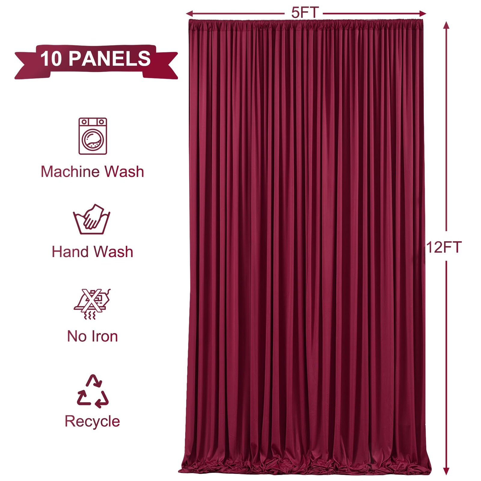 50ft x 12ft Burgundy Backdrop 50FTx12FT (W5’xH12′, 10 Panels),