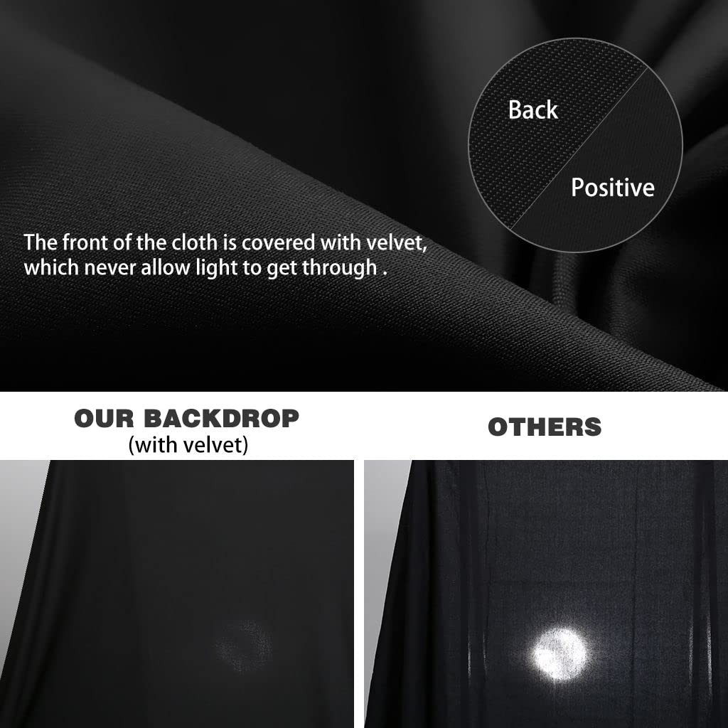 10x20ft Black Photography Backdrop Curtain, Polyester Fabric with 4 Clamps for E