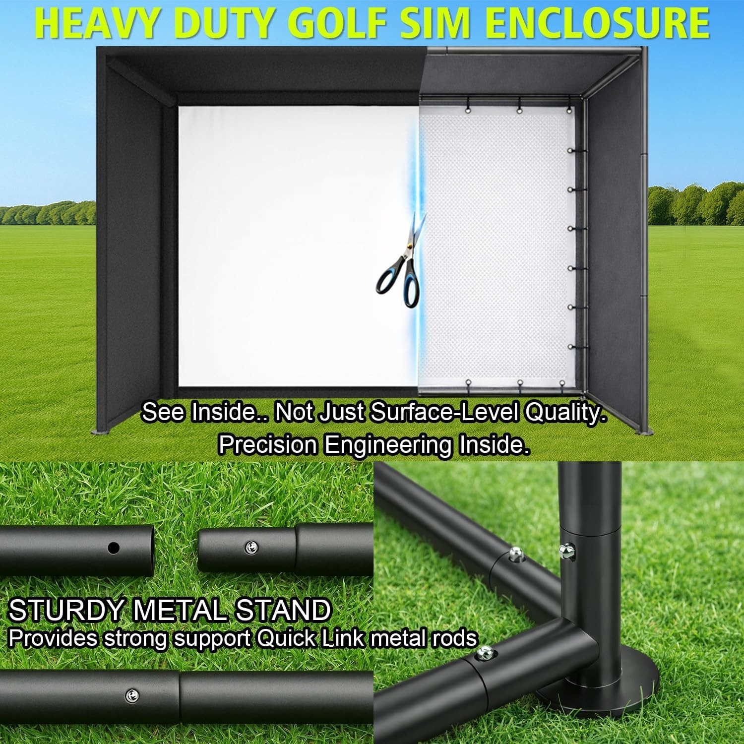 Indoor Golf Simulator Cage with Heavy Duty Triple-Layer Impact Screen for Home