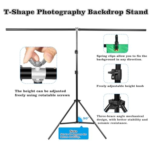 Green Screen Backdrop Kit with Stand – 6.5×5 Ft Portable Green 6.5ft x 5ft