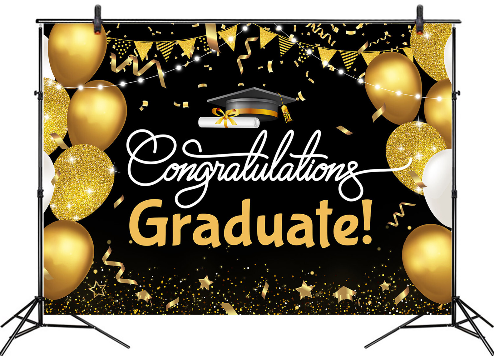 10x8ft Confetti Black and Gold Balloon Graduation Photo Background Studio Props