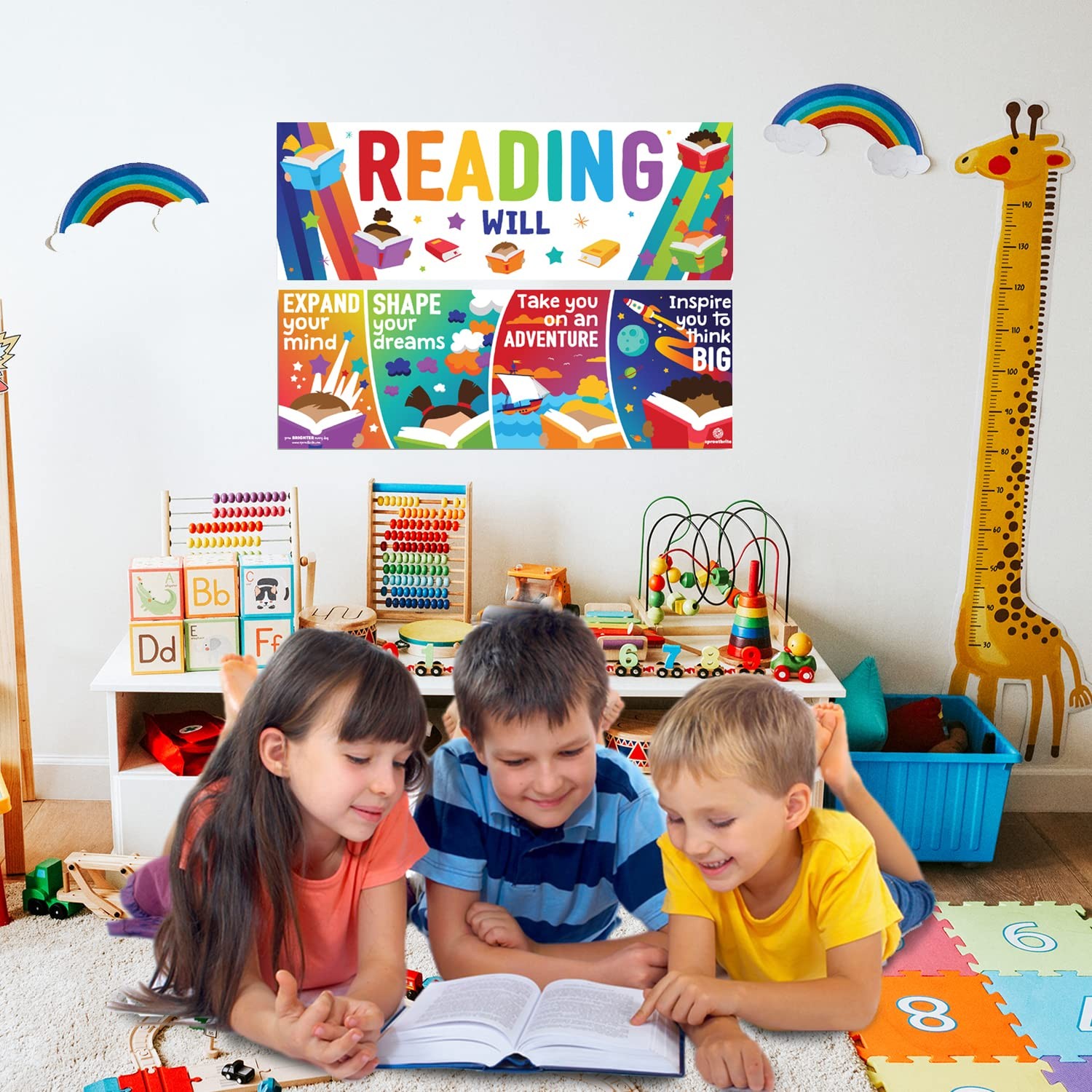 2 Large Reading Posters for Classroom – 13.5”x39” Motivational Banners – Bulleti