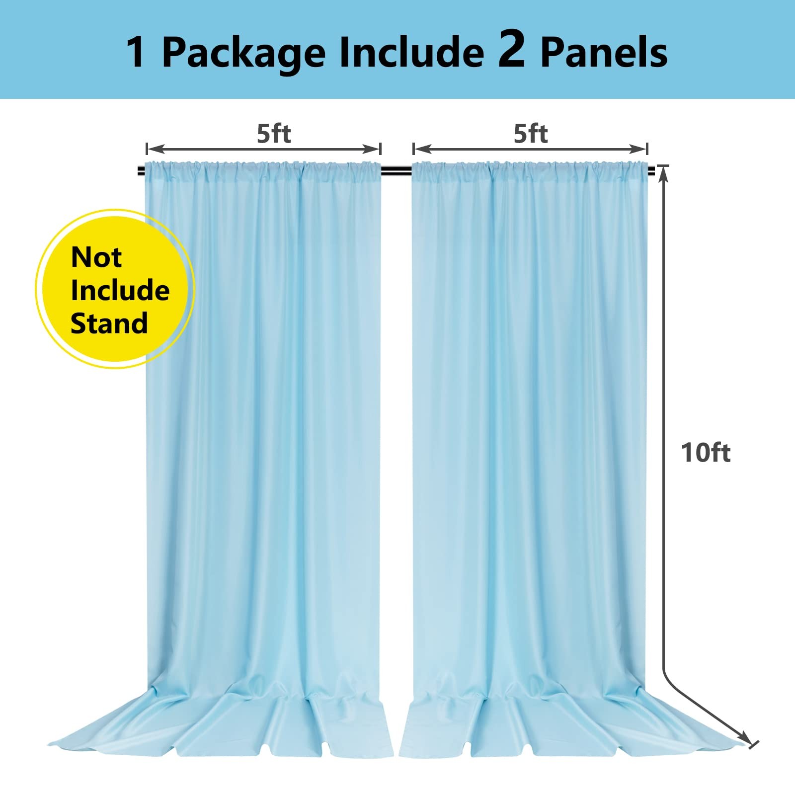 Light Blue Backdrop Curtains 2 Panels 5x10ft with Rod Pocket Sliding Drapes