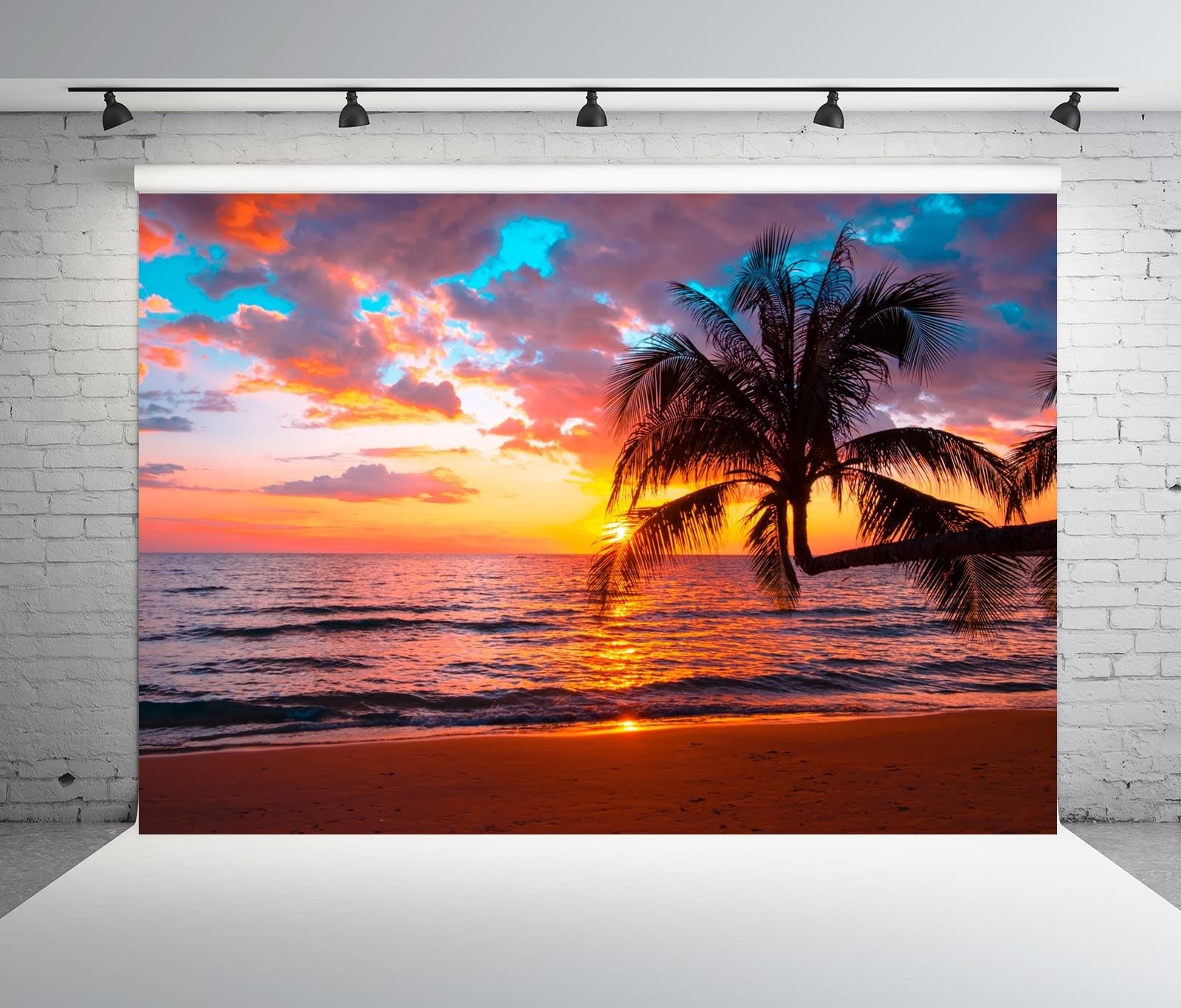 CORFOTO 7x5ft Fabric Beach Palm Tree Backdrop for 7x5FT, N2-a20596