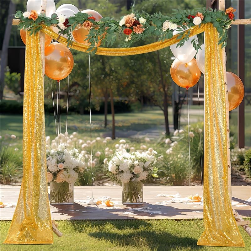 2 Panel 12 inch x 20ft Gold Sequin Wedding Arch Draping Fabric Arbor Backdrop