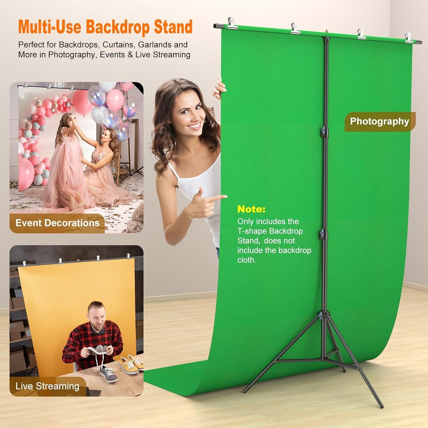 Zenith Portable T-Shape Backdrop Stand Kit – 5×6.7ft Adjustable & Lightweight