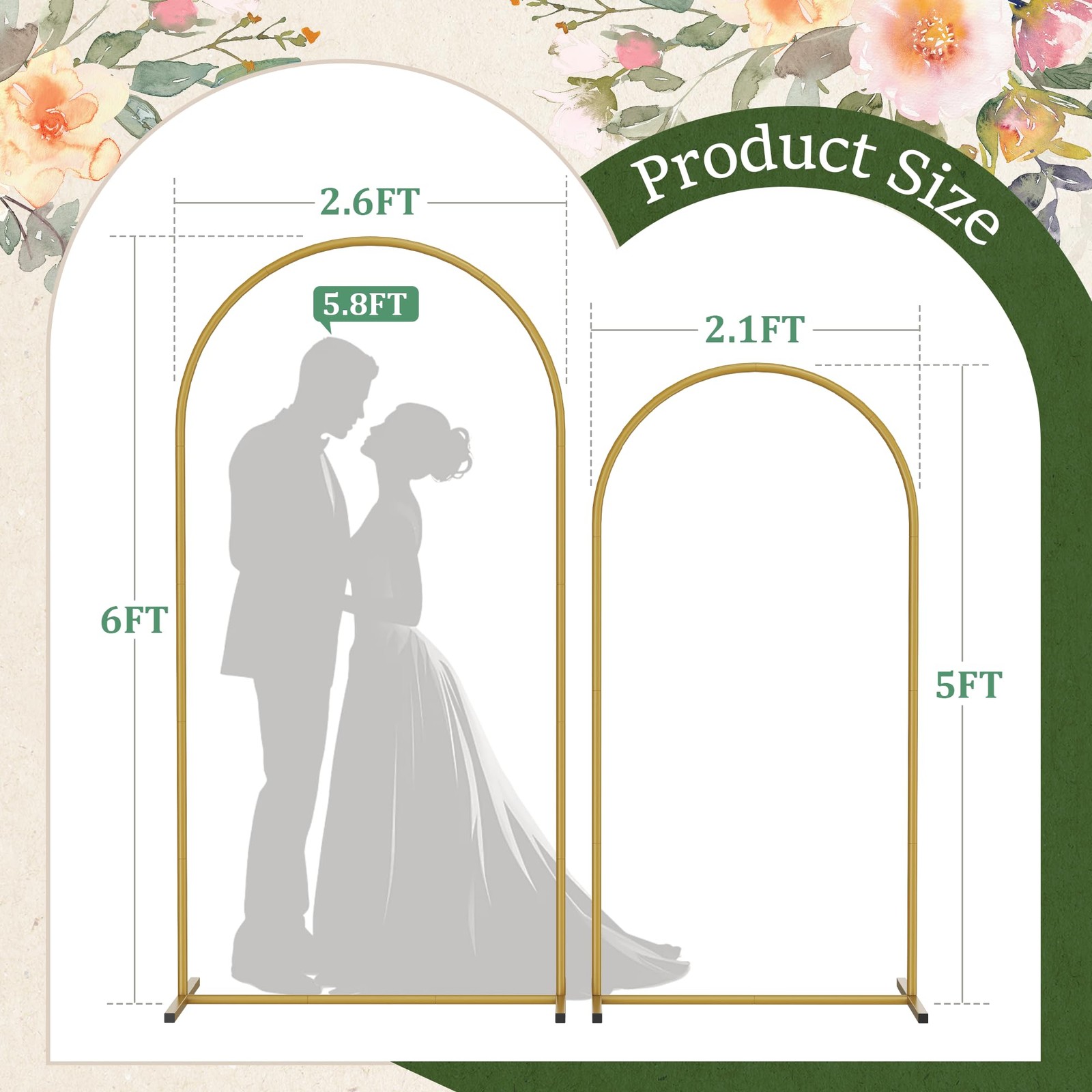 Metal Arch Backdrop Stand 2 Set (6FT/5FT), Gold Wedding Arch Frame, Balloon A…