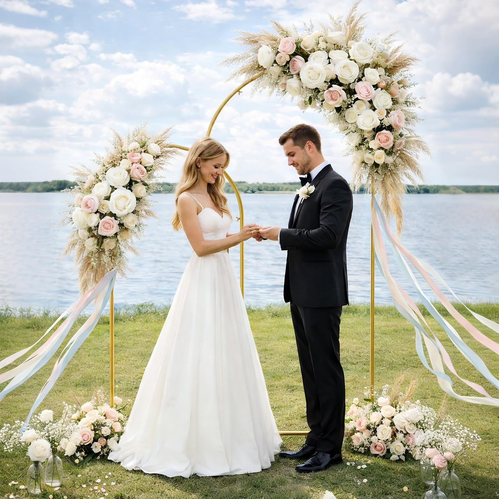 Metal Arch Backdrop Stand 2 Set (6FT/5FT), Gold Wedding Arch Frame, Balloon A…