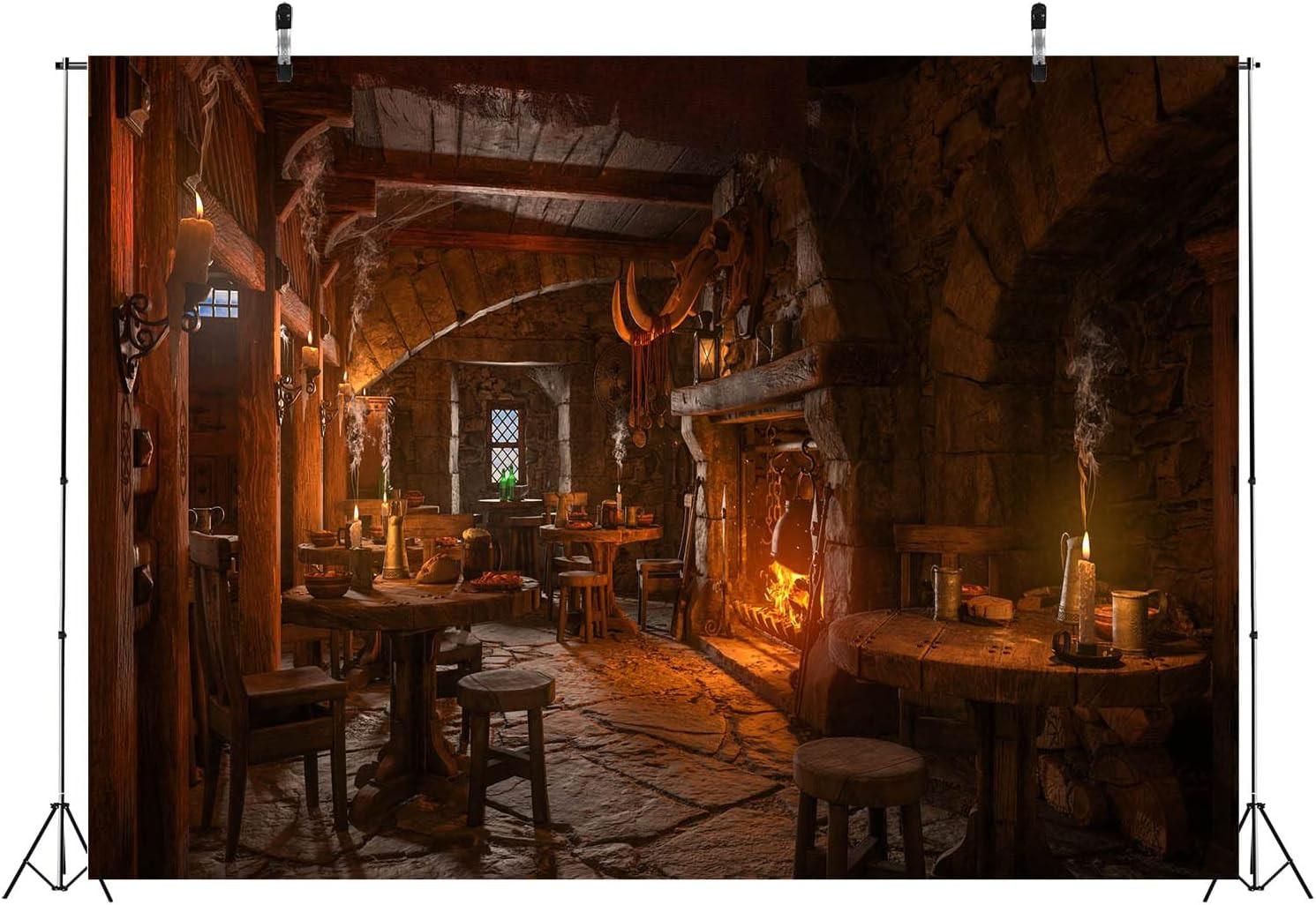 7X5Ft Fabric Medieval Tavern Backdrop for Photography Wooden Interior