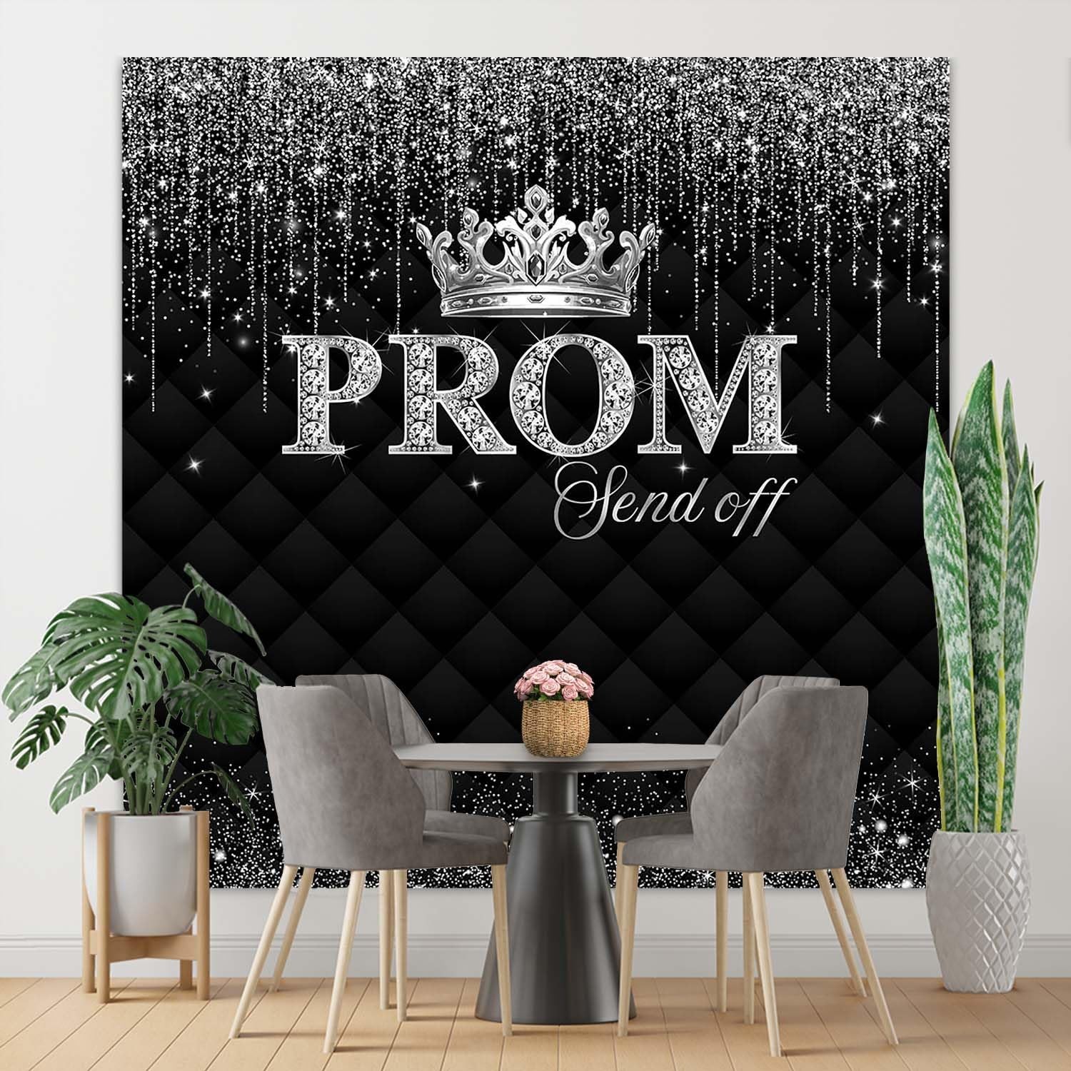 Prom Send Off Backdrop Black Silver Crown Graduation Prom Night Party Decorat…