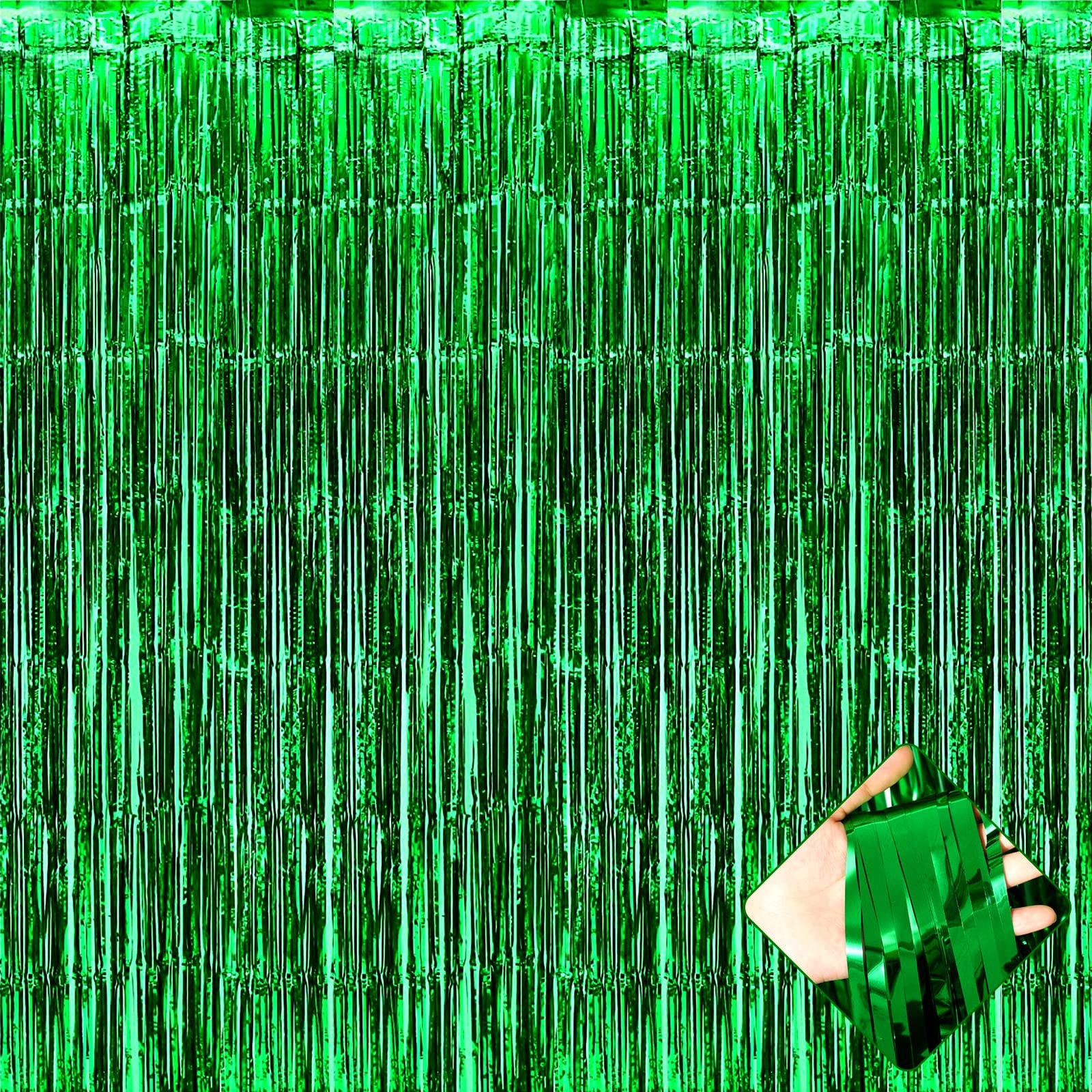 4 PCS 3.2×9.8 FT Green Foil Fringe Curtain Backdrop Metallic Tinsel Streamers