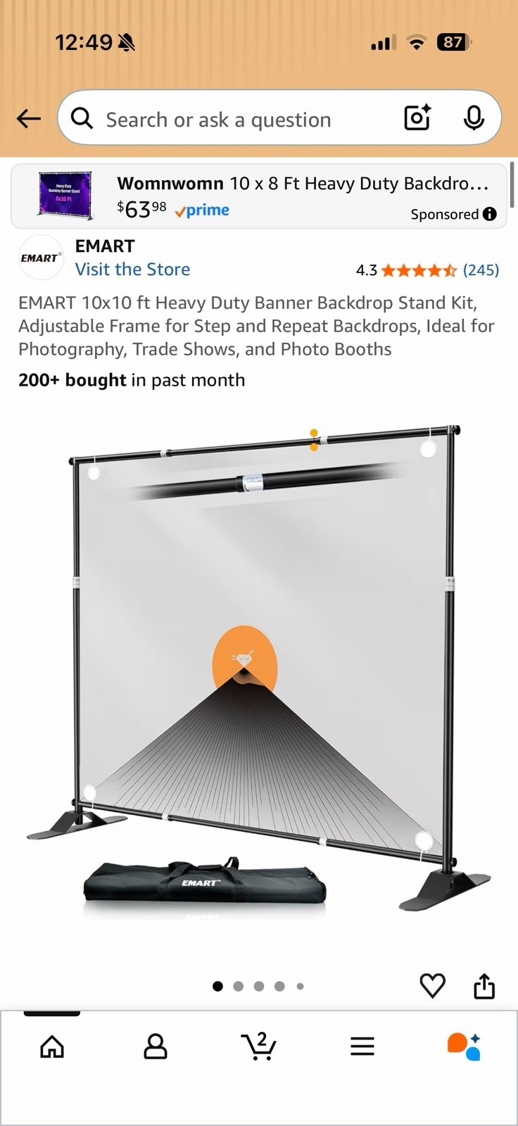 EMART 10×10 ft Heavy Duty Banner Backdrop Stand Kit, Adjustable Frame.