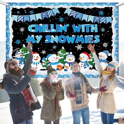 Winter Snowman Chillin’ with My Snowmies Banner Winter Christmas 7x5ft