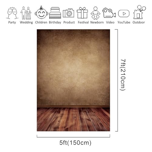 Brown Backdrop Rustic Wall Wooden Floor 5Wx7H Feet Soft Fabric 7x5ft B-Brown