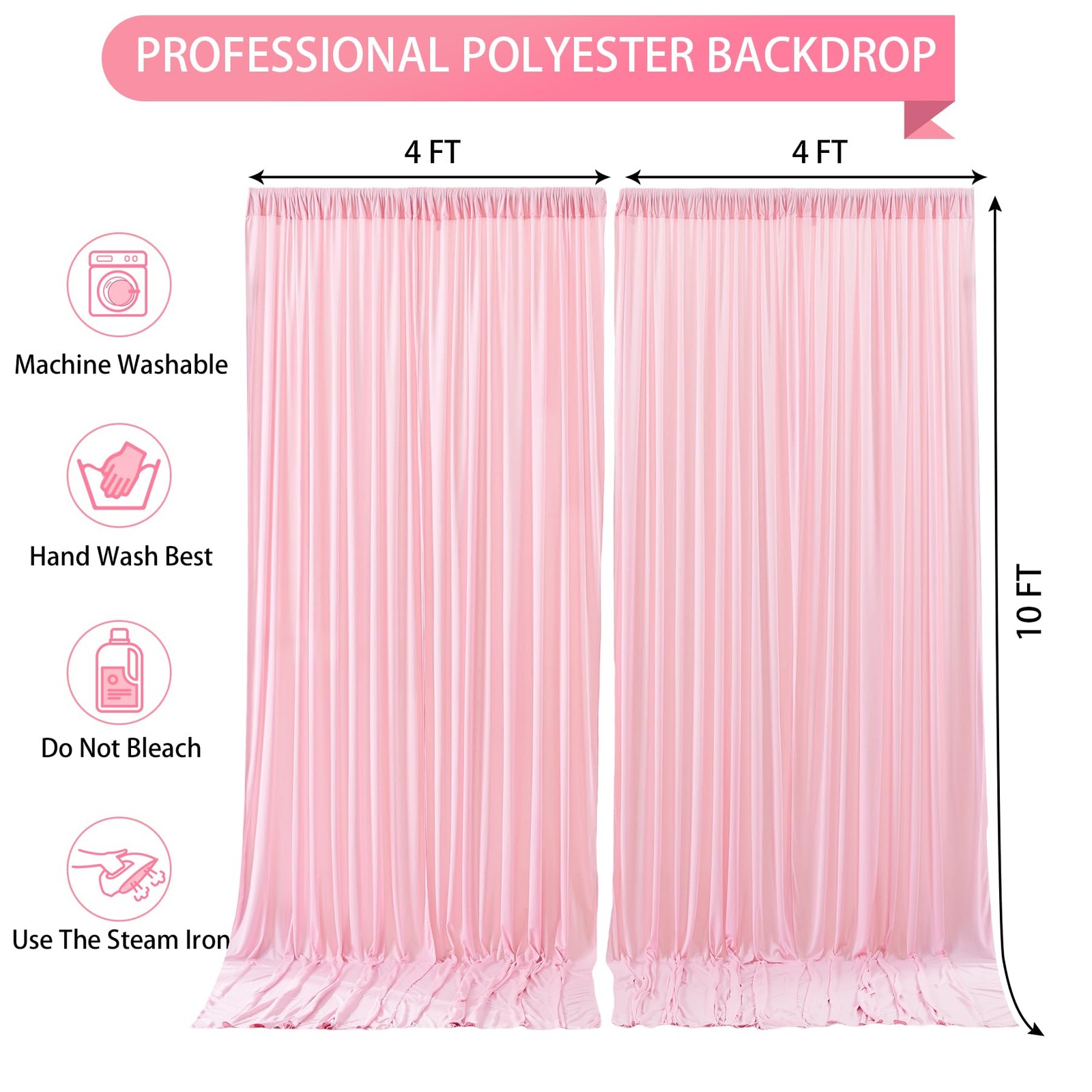 8x10ft Pink WrinkleFree Polyester Photography Backdrop Curtains Drapes