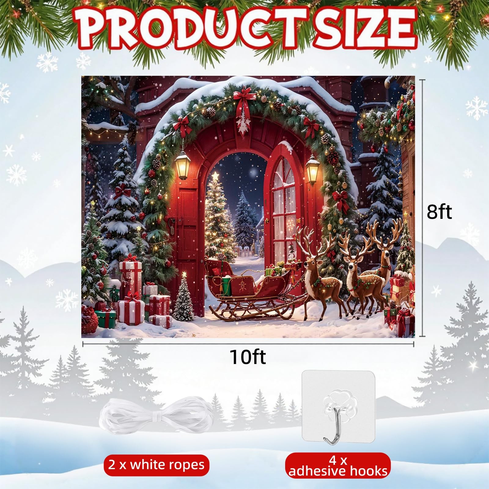 Christmas Backdrop 10x8ft Winter Forest North Pole Xmas Tree Reindeer Snowfla…