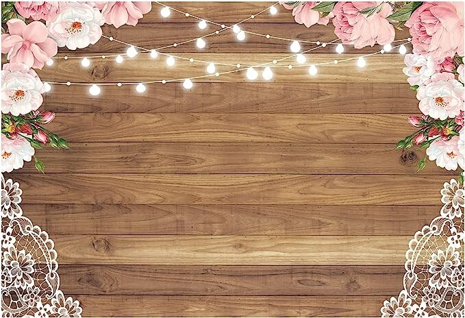 8 x8 ft Flowers Wood Lace Rustic Backdrop Wedding- Floral -Photography