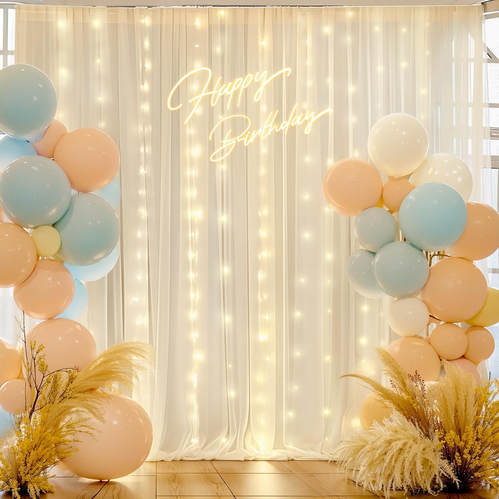 10 x 10 Ft Ivory Chiffon Backdrop Curtain Lights String Wrinkle Free Drapes