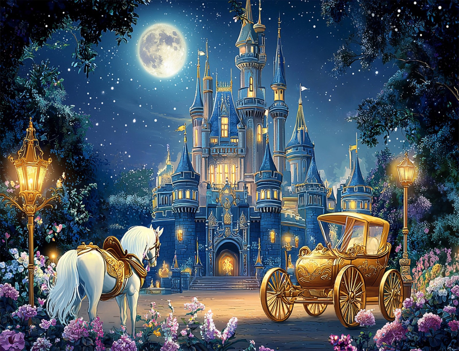 10x8ft Fairy Tale Horse Carriage Princess Castle Photo Background Studio Props