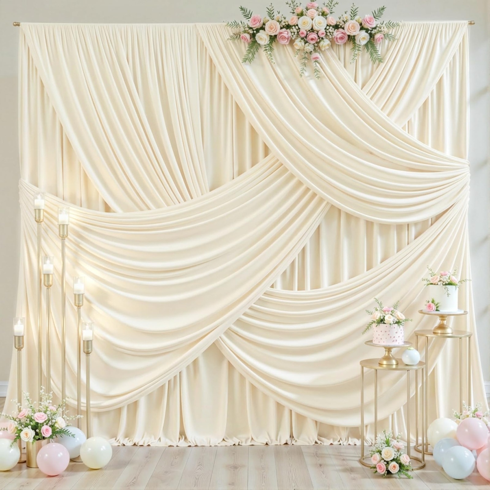 50ft x 10ft Wrinkle Free Champagne 5′(W) x 10′(H), 10 panels,