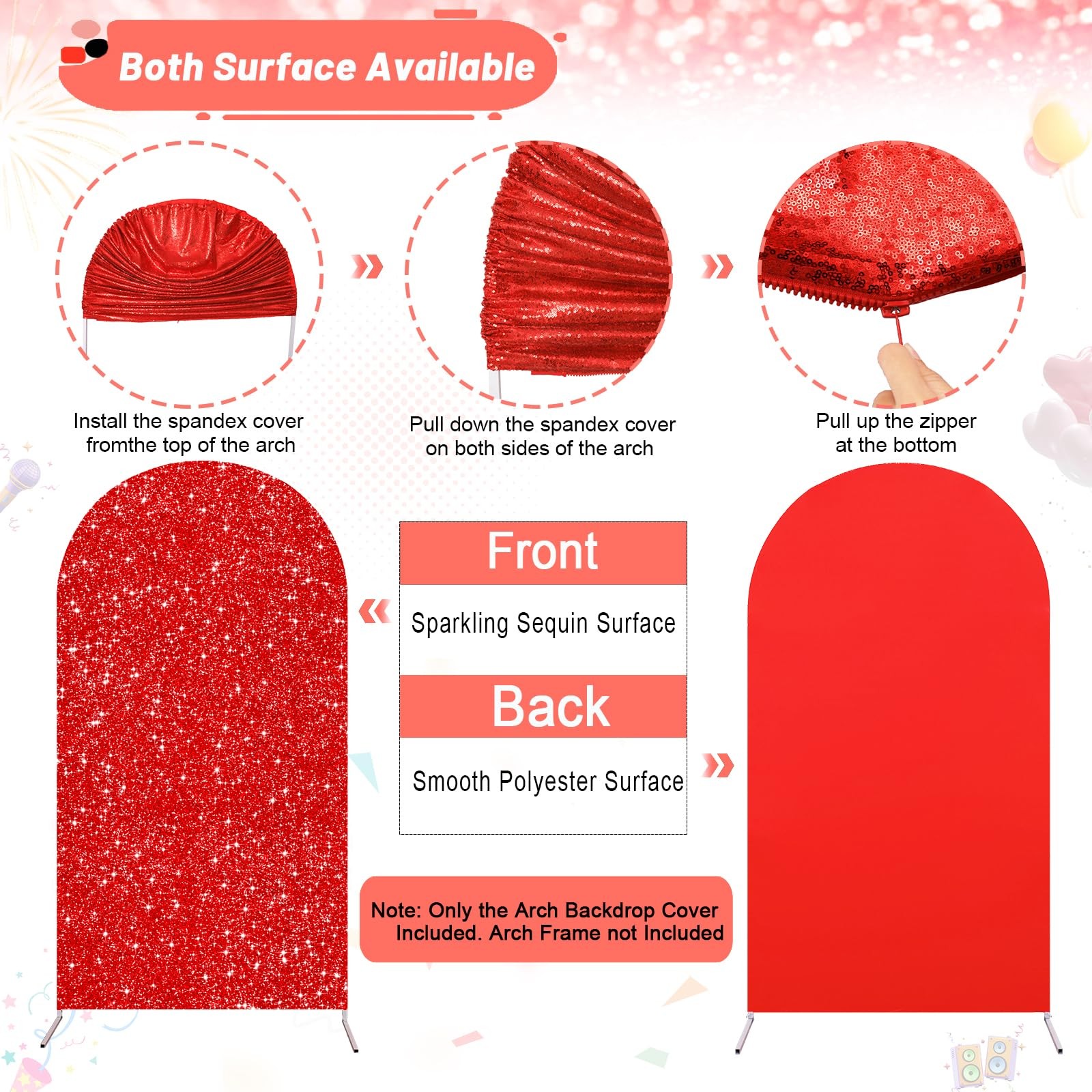 Sequin Arch Backdrop Cover 6.6Ft Wedding Red Christmas 6.6FT,