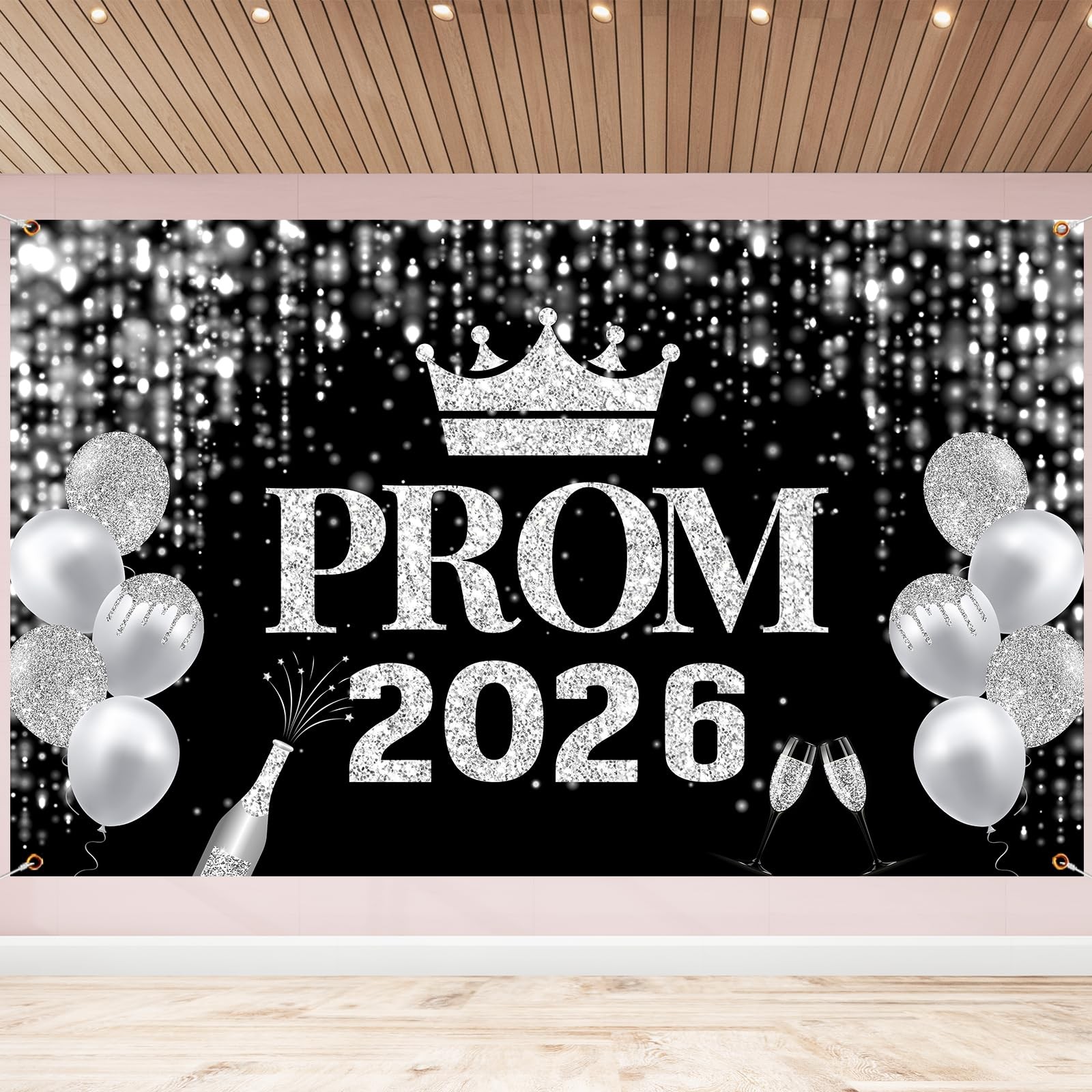 Prom Decorations 2026 Banner, Black and Silver Prom Decorations