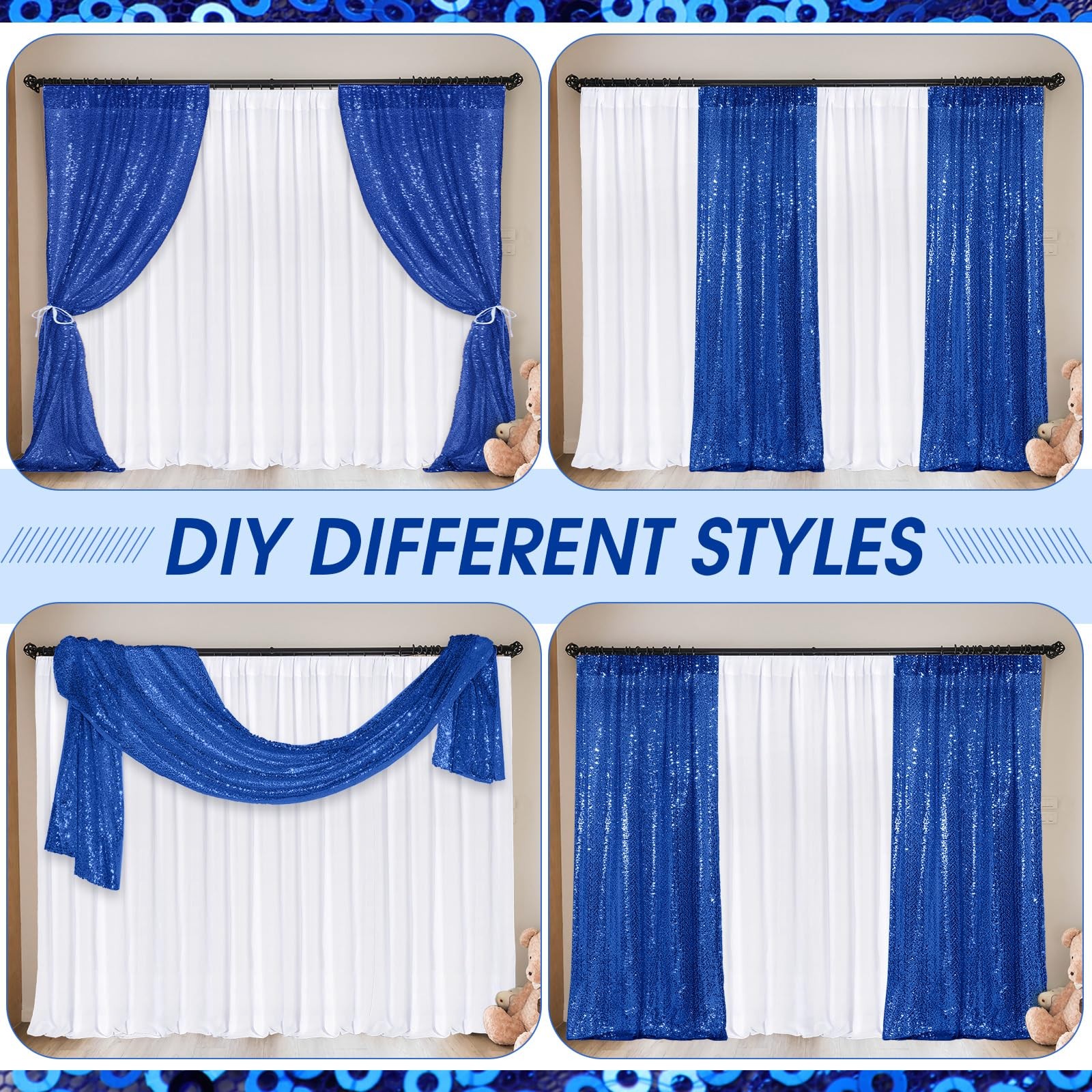 4 Panels Backdrop Curtains 2 Pcs 4 x 10 ft Sequin Glitter 2 Pcs 7 x 10 ft Chi…