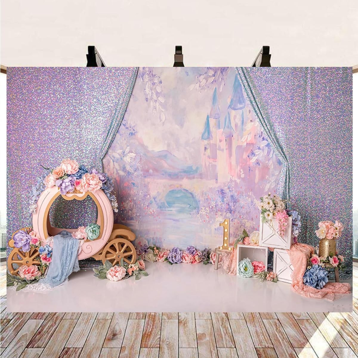 Vinyl Pumpkin Carriage Princess Girl Birthday Party Photography 7X5FT, Red