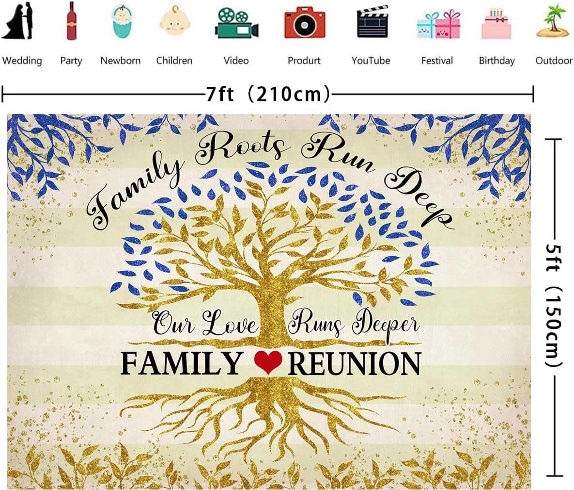 Golden Blue Family Reunion Backdrop Family Tree Leaves Family Members Our Roo…